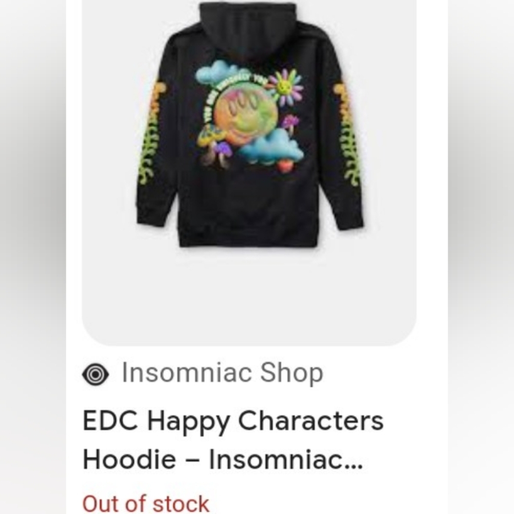 EDC Black Graphic Hoodie with Colorful Sleeves Size Small - Picture 2 of 11